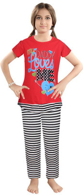 NANDHU FASHIONS Kids Nightwear Girls Printed Cotton(Red Pack of 1)