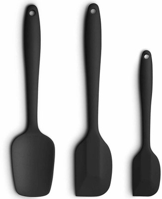 veniqe Silicone Spatula Set 3-Piece Heat-Resistant Baking Spoon & Spatulas, Silicone Turner Spatula, Non-Stick Cooking Baking and Mixing (Black) Kitchen Tool Set(Black, Spatula)