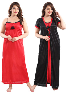 Nandya Women Nighty with Robe(Black)