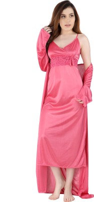 Romaisa Women Nighty with Robe(Pink)