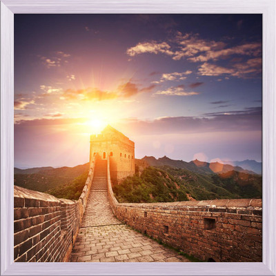Artzfolio ArtzFolio The Landmark Great Wall Of China & Beijing D1 Tabletop Painting White Frame 14inch x 14inch (35.6cms x 35.6cms) Digital Reprint 14.5 inch x 14.5 inch Painting(With Frame)