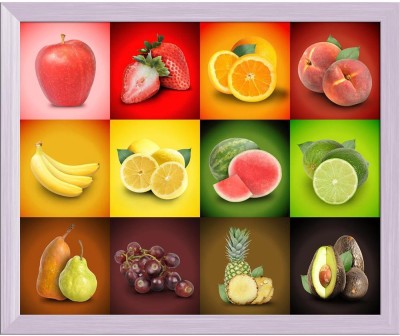 Artzfolio ArtzFolio Mosaic Photo of Colorful Fruit Squares Tabletop Painting White Frame 12.1inch x 10inch (30.7cms x 25.4cms) Digital Reprint 10.5 inch x 12.6 inch Painting(With Frame)