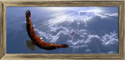 Artzfolio ArtzFolio Eagle In Flight Above Tyhe Clouds D1 Tabletop Painting Antique Golden Frame 12.8inch x 6inch (32.4cms x 15.2cms) Digital Reprint 7 inch x 13.3 inch Painting(With Frame)