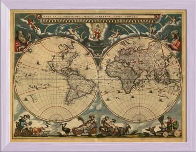 Artzfolio ArtzFolio Image of Ancient World Map D1 Canvas Painting White Wooden Frame 26.3inch x 20inch (66.8cms x 50.8cms) Digital Reprint 20.5 inch x 26.8 inch Painting(With Frame)
