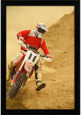 Artzfolio ArtzFolio Motocross Bike Extreme Man Sport Race Tabletop Painting Black Frame 8inch x 11.5inch (20.3cms x 29.2cms) Digital Reprint 8.5 inch x 12 inch Painting(With Frame)