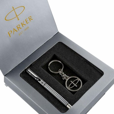 PARKER Vector Special Edition Chrome Trim+Free Parker Keychain Gift Set Roller Ball Pen(Blue)