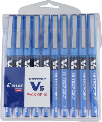 PILOT V5 (Blue- 10) Roller Ball Pen(Pack of 10, Blue)
