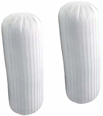 ROYALREOX Polyester Fibre Stripes Bolster Pack of 2(White)