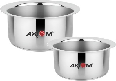 AXIOM Stainless Steel Tope Set of 2 with Encapsulated Induction Base (Combo of 2000 ML-20 cms & 3000 ML - 24 cms Tapeli/Patila/Bhagona Set with Thick Sandwich Aluminium Bottom) Tope Set 2 L, 3 L capacity 20 cm, 23.7 cm diameter(Stainless Steel, Non-stick, Induction Bottom)