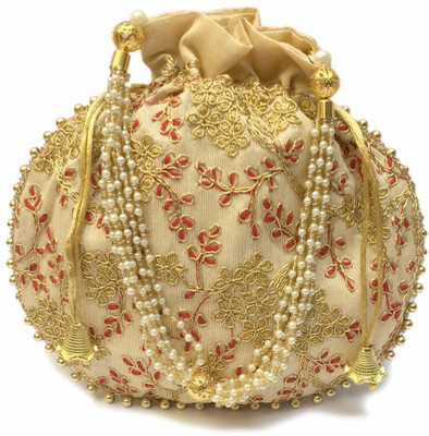 SHIVA Multicolor Embroidered Potli with Pearl Handle Potli