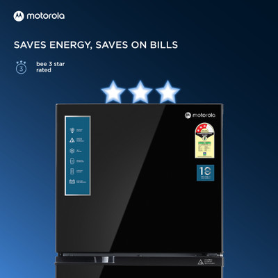Motorola 338 L Frost Free Double Door 3 Star (2020) Refrigerator(Black UniGlass, 340JF3MTBG)