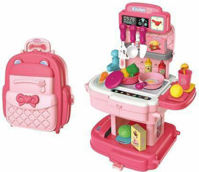ZEENA 34-Pieces School Bag Packing Pretend Play Cooking Game Modern Children Kitchen Set Toy for Kids Girls Kitchen Accessories Set for 3 Year Old Girls