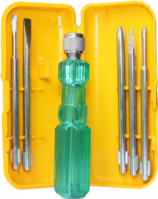 Guide Unbreakable Screwdriver Set Kit Single Light (Green) (Line Tester) ( 5 in 1) Combination Screwdriver Set(Pack of 6)