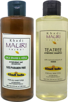 Khadi Mauri Amla Brahmi Heena & Tea Tree Shampoo - Pack Of 2(420 ml)