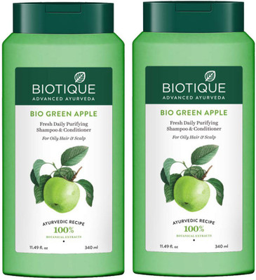 BIOTIQUE BIO GREEN APPLE Fresh Daily Purifying Shampoo & Conditioner For Oily Hair & Scalp 340 Each(680 ml)