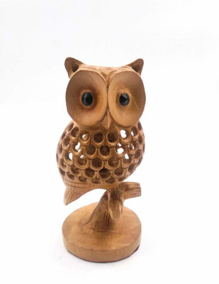 Shri Handicrafts Wood Carving Handmade Owl Undercut Statue Bird Figurines (Brown) Decorative Showpiece  -  15.24 cm(Wood, Brown)