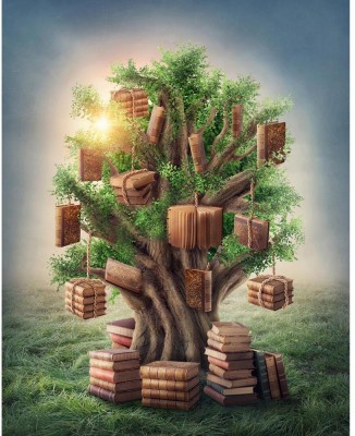 Artzfolio 81.28 cm Tree Of Knowledge In The Meadow Peel & Stick Vinyl Wall Sticker 32inch x 40inch (81.3cms x 101.6cms) Self Adhesive Sticker(Pack of 1)