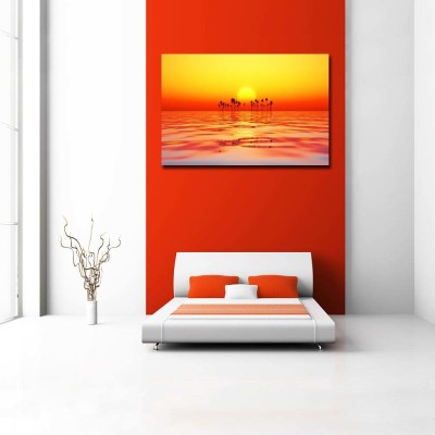 Artzfolio 137.16 cm Orange Sky Over Coconut Island At Red Sunset Peel & Stick Vinyl Wall Sticker 54inch x 36inch (137.2cms x 91.4cms) Self Adhesive Sticker(Pack of 1)