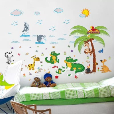 JAAMSO ROYALS 100 cm Cartoon Crocodile and Animales Wall Sticker Bedroom Wardrobe(60CM X 90CM) Removable Sticker(Pack of 1)
