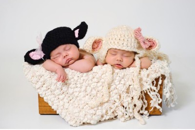Artzfolio 91.694 cm Sleeping Fraternal Twin Newborn Baby Girls D2 Peel & Stick Vinyl Wall Sticker 36.1inch x 24inch (91.6cms x 61cms) Self Adhesive Sticker(Pack of 1)