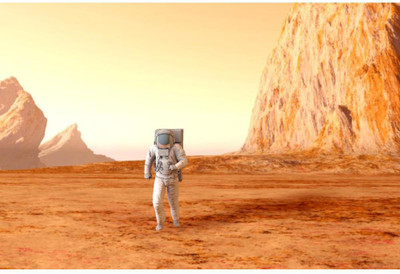 Artzfolio ArtzFolio Astronaut Walking On The Surface Of Mars D2 Unframed Premium Canvas Painting 30inch x 20inch (76.2cms x 50.8cms) Digital Reprint 20.5 inch x 30.5 inch Painting(With Frame)