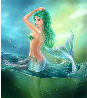 Artzfolio 71.12 cm Fantasy Beautiful Mermaid At Ocean On Waves Peel & Stick Vinyl Wall Sticker 28inch x 31.7inch (71.1cms x 80.6cms) Self Adhesive Sticker(Pack of 1)