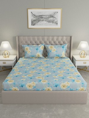 Raymond Home 120 TC Cotton Double Floral Flat Bedsheet(Pack of 1, Blue)