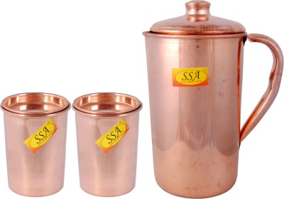 Shivshakti Arts Plane Shinee Design Pure Copper Jug / Pitcher With 2 Glasses - Drinkware Set - ( Capacity - 2.2 Liter ) - 3 Pieces Set Jug Glass Set(Copper)