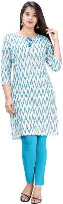 HASHTAG 18 Women Printed A-line Kurta(White, Blue)