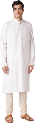 Zois Men Self Design Straight Kurta(White)