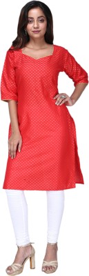 Fashion Offbeat Women Woven Design A-line Kurta(Red)