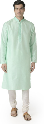 Sanwara Men Self Design Straight Kurta(Green)
