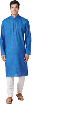 Zois Men Self Design Straight Kurta(Blue)
