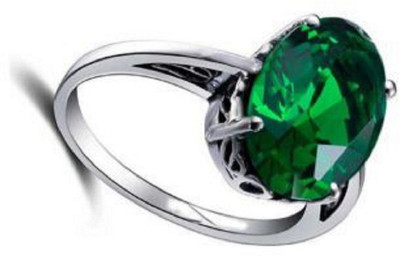 KUNDLI GEMS Emerald Stone Ring Natural 6.25 carat Stone Panna Certified unheated & Untreated Stone for men & women Stone Emerald Silver Plated Ring