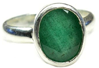 KUNDLI GEMS Emerald stone ring Original Certified 5.5 ratti panna Stone Lab Certified and Astrological purpose for unisex Stone Emerald Silver Plated Ring
