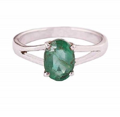 KUNDLI GEMS Emerald Ring Original Natural Panna 5.25 ratti Stone Certified Astrological Purpose For Unisex Stone Emerald Silver Plated Ring