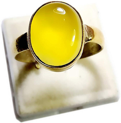 Chopra Gems Untreatet Natural Yellow Sapphire Pukhraj Ring for Women's/Men's {Lab Certified} Brass Sapphire Gold Plated Ring