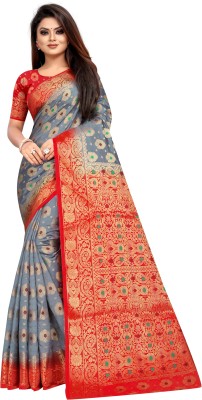 PICKWELL Self Design Banarasi Cotton Silk Saree(Red)