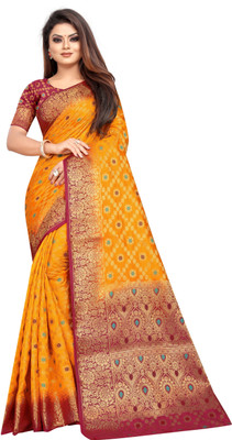 DHRUVIL TEXTILES Self Design Patola Cotton Silk Saree(Multicolor)