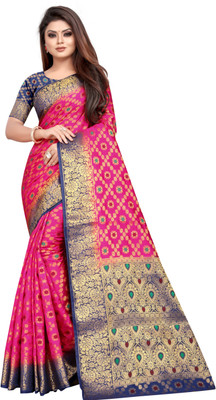 DHRUVIL TEXTILES Self Design Patola Cotton Silk Saree(Multicolor)