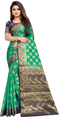BHUVA BROTHERS Woven Banarasi Cotton Silk Saree(Green)