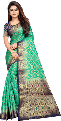 DHRUVIL TEXTILES Self Design Patola Cotton Silk Saree(Multicolor)
