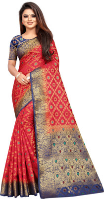 DHRUVIL TEXTILES Self Design Patola Cotton Silk Saree(Multicolor)