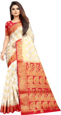 DHRUVIL TEXTILES Self Design Banarasi Cotton Silk Saree(Multicolor)