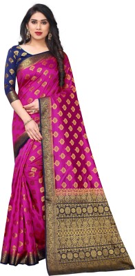 SATYAM WEAVES Woven Banarasi Cotton Silk Saree(Pink)