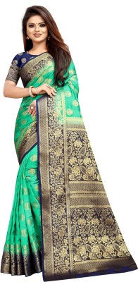 SHOP WELL Self Design Banarasi Cotton Silk Saree(Multicolor)