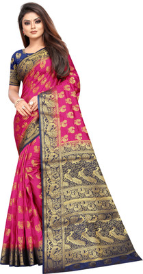 BHUVA BROTHERS Woven Banarasi Cotton Silk Saree(Magenta)