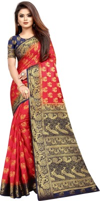 SHOP WELL Self Design Banarasi Cotton Silk Saree(Multicolor)