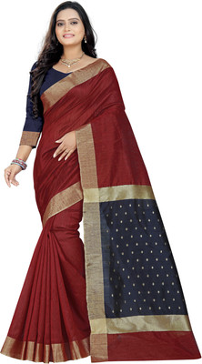 Pbs Prints Woven, Solid/Plain Daily Wear Art Silk, Cotton Silk Saree(Maroon)