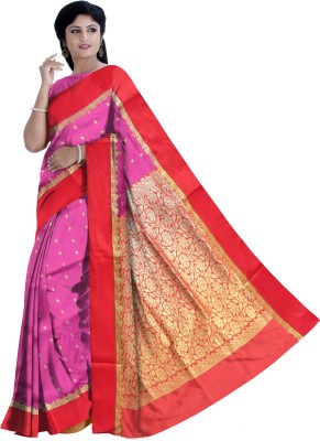 ar creative Woven Banarasi Silk Blend, Nylon Saree(Red, White)